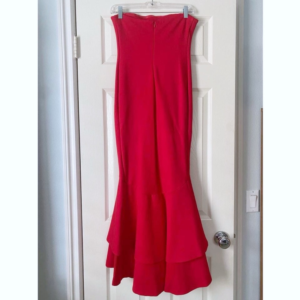 Lovers + Friends Strapless Red Mermaid Ruffle Midi Dress - Picture 4 of 7